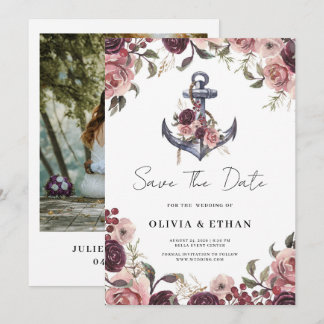 Nautical Floral Anchor Watercolor Wedding Save The Date