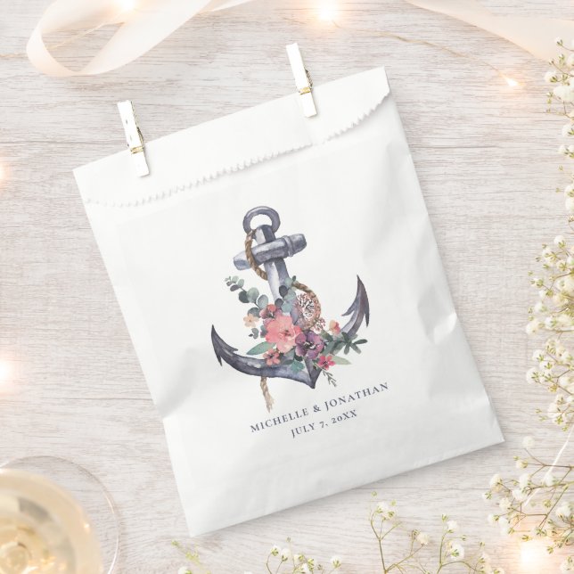 Nautical Floral Anchor Wedding Gift Favour Bag (Clipped)
