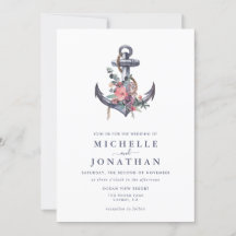 Nautical Floral Anchor Wedding  Invitation