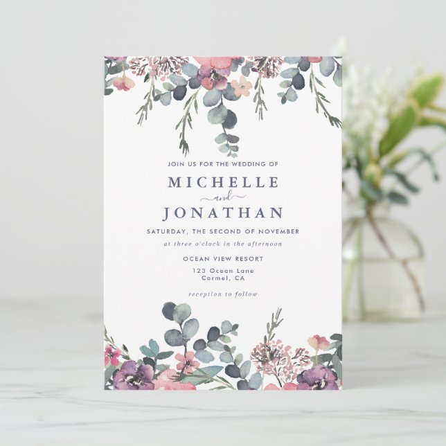 Nautical Floral Anchor Wedding  Invitation (Standing Front)