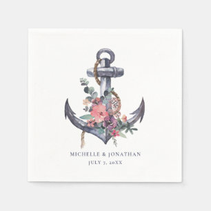 Nautical Floral Anchor Wedding Napkin