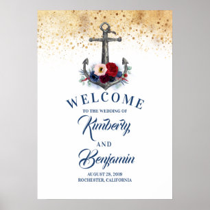 Nautical Floral Anchor Wedding Welcome Sign