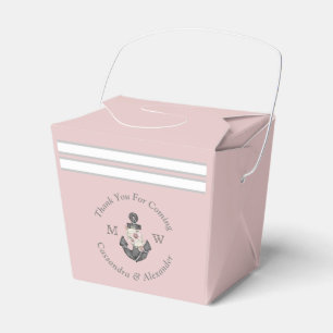Nautical Floral Anchor White Blush Pink Rose  Favor Box