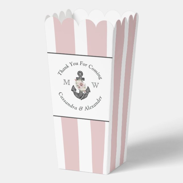 Nautical Floral Anchor White Blush Pink Rose  Favor Box (Back)