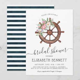 Nautical Floral Ship's Wheel   Bridal Shower Invitation