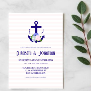 Nautical Floral Stripes Engagement Party Invitation