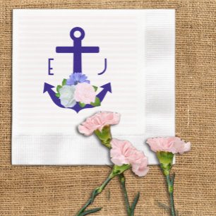 Nautical Floral Stripes Wedding Napkin