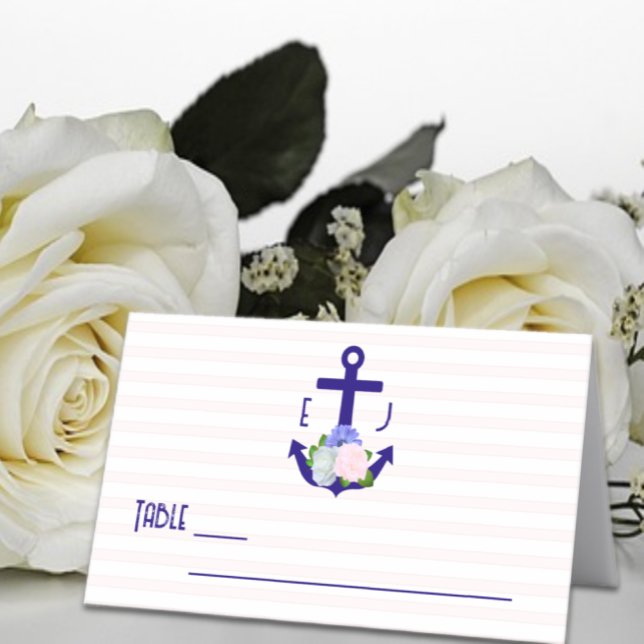 Nautical Floral Stripes Wedding Place Card (Creator Uploaded)
