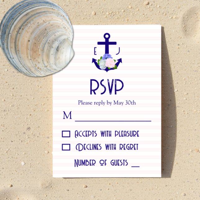 Nautical Floral Stripes Wedding RSVP Card (Creator Uploaded)