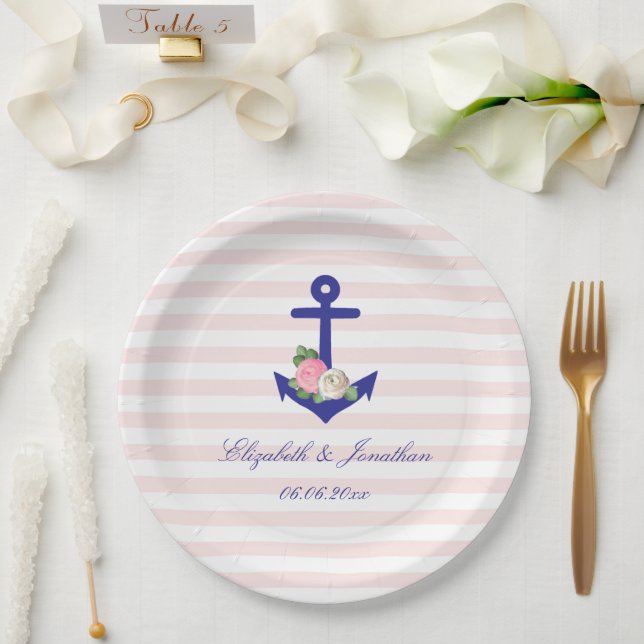 Nautical Floral Summer Wedding Paper Plate (Wedding)
