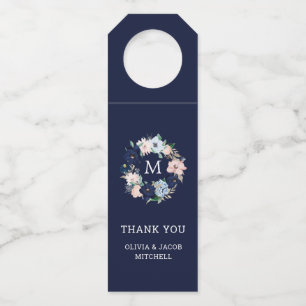 Nautical Flowers and Monogram   Wedding Bottle Tag