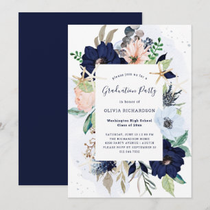 Nautical Flowers   Graduation Party Invitation