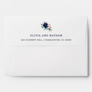 Nautical Flowers   Navy Blue Floral and Stripes Envelope