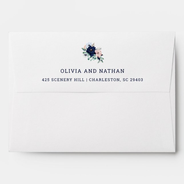 Nautical Flowers | Navy Blue Floral and Stripes Envelope (Back (Top Flap))