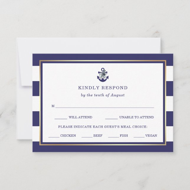 Nautical Flowers | Navy Blue RSVP with Meal Choice Card (Front)