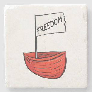 Nautical Freedom Boat Illustration Stone Coaster