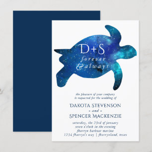 Nautical Galaxy Sea Turtle   Monogram Wedding Invitation