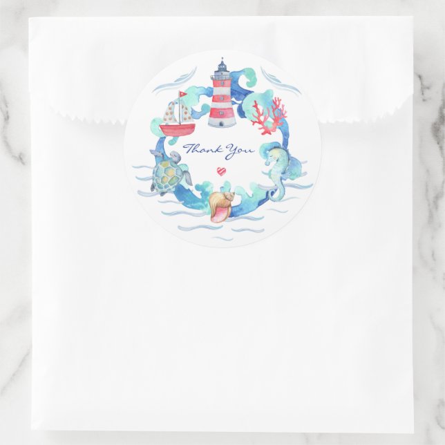 Nautical Gender Neutral Watercolor Baby Shower Classic Round Sticker (Bag)
