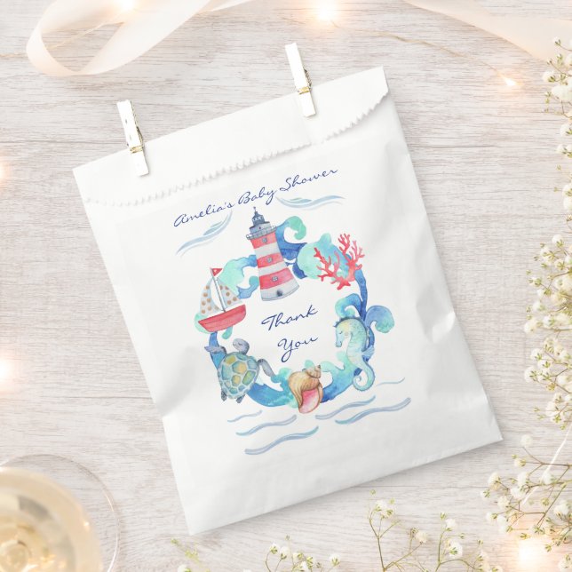 Nautical Gender Neutral Watercolor Baby Shower Favour Bag (Clipped)