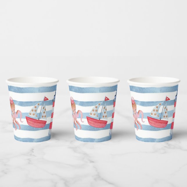 Nautical Gender Neutral Watercolor Colourful Paper Cups (Multi)