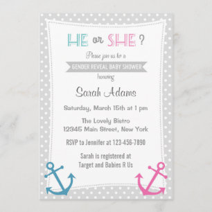 Nautical Gender Reveal Party Invitation Polkadot