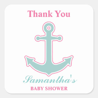Nautical Girl Anchor Baby Shower Thank You Square Sticker