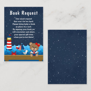 Nautical Girl Bear Red and Navy Book Request Enclosure Card