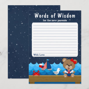 Nautical Girl Bear Red and Navy Words of Wisdom Invitation