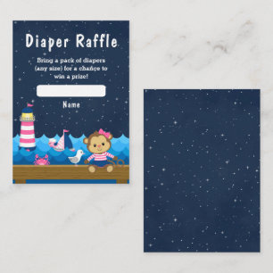 Nautical Girl Monkey Pink and Navy Diaper Raffle Enclosure Card
