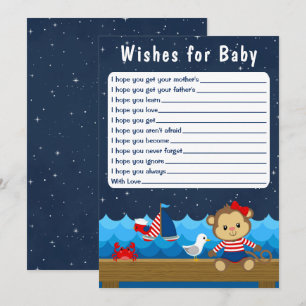 Nautical Girl Monkey Red and Navy Wishes For Baby Invitation