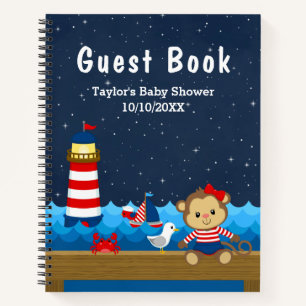Nautical Girl Monkey Red Baby Shower Guest Book
