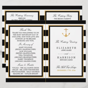 Nautical Gold Anchor, Black/Gold Wedding Programme