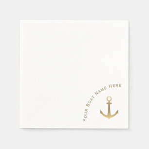 Nautical Gold Anchor - Boat Name Napkin