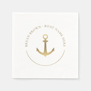 Nautical Gold Anchor - Boat Name Napkins
