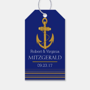Nautical Gold Anchor Monogram Wedding Guest Favour Gift Tags