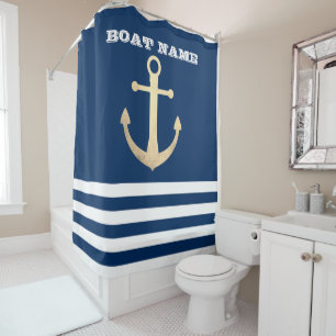 Nautical, Gold Anchor  Navy Blue Striped