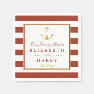 Nautical Gold Anchor, Red Brick & Gold Wedding Napkin