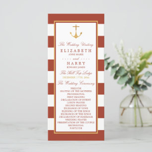 Nautical Gold Anchor, Red Brick & Gold Wedding Program