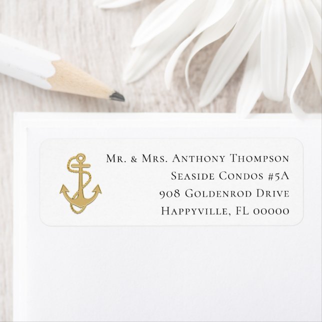 Nautical Gold Anchor Return Address Labels (Insitu)
