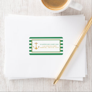 Nautical Gold Anchor, Sea Green & Gold Wedding Label