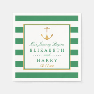 Nautical Gold Anchor, Sea Green & Gold Wedding Napkin