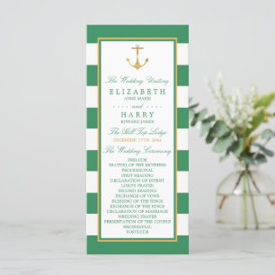 Nautical Gold Anchor, Sea Green & Gold Wedding Program