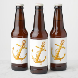 Nautical Gold Anchor Wedding Beach Summer Party Beer Bottle Label