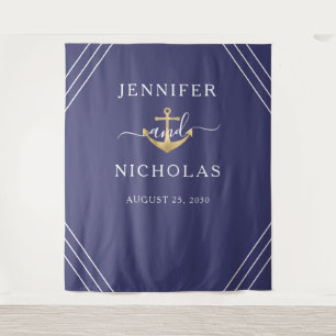 Nautical Gold Anchor Wedding Photo Booth Backdrop Tapestry