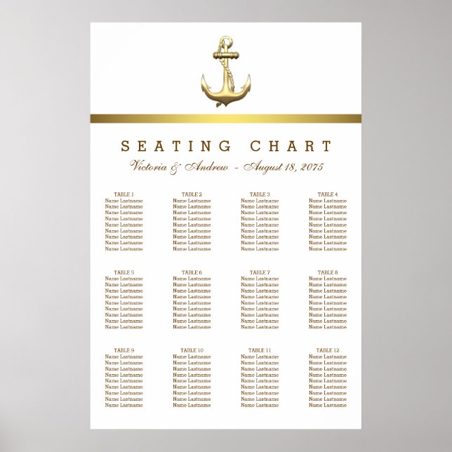 Nautical Gold Anchor Wedding Seating Chart (Front)
