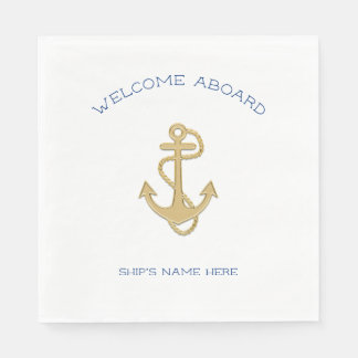 Nautical Gold Anchor Welcome Aboard Napkins