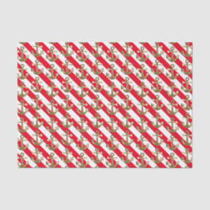 Nautical Gold Anchors White Stripes Tissue Paper