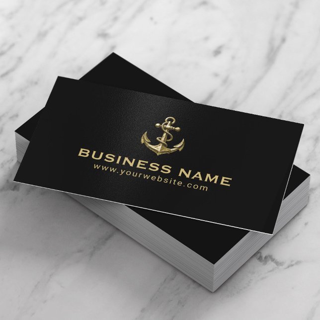 Nautical Gold Boat Anchor Professional Black Business Card (Creator Uploaded)
