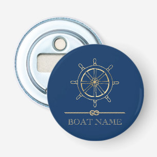 Nautical Gold Boat Wheel,Navy Blue  Bottle Opener