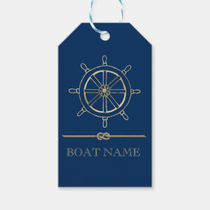 Nautical Gold Boat Wheel,Navy Blue  Gift Tags